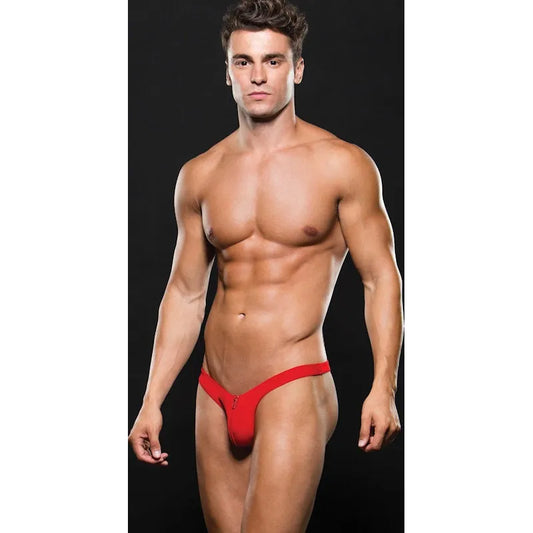 Microfibre Low Rise Zip Thong Red - Take A Peek