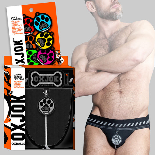 DOGPACK pup-taggers jock with 7 color paw-taggers BLACK/SILVER XX-LARGE