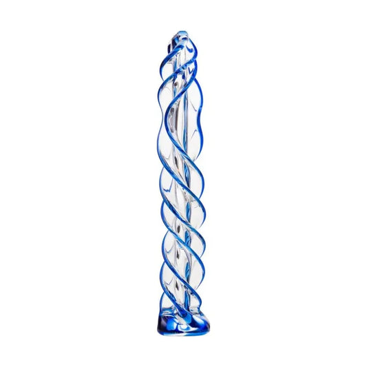 Sexus Glass Dildo Blue Helix 18.7cm - Take A Peek