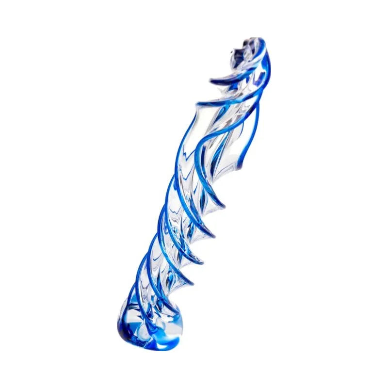 Sexus Glass Dildo Blue Helix 18.7cm - Take A Peek