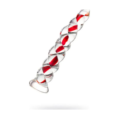 Sexus Glass Dildo Red Ribbed 18.2cm - Take A Peek