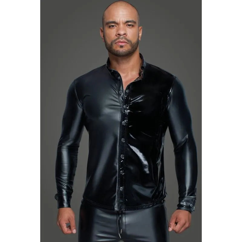 Powerwetlook PVC Long Sleeved Shirt w Button Placket - Take A Peek