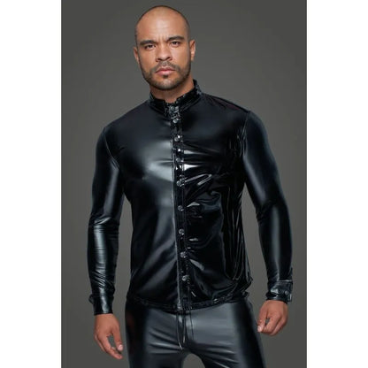 Powerwetlook PVC Long Sleeved Shirt w Button Placket - Take A Peek