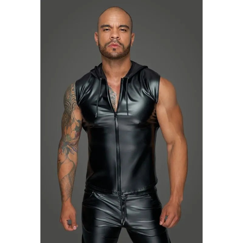 Powerwetlook Sleeveless Hooded Shirt w 2 Way Zipper - Take A Peek