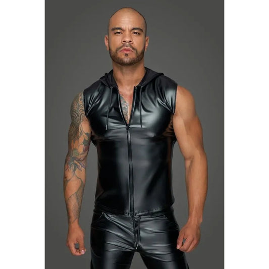 Powerwetlook Sleeveless Hooded Shirt w 2 Way Zipper - Take A Peek