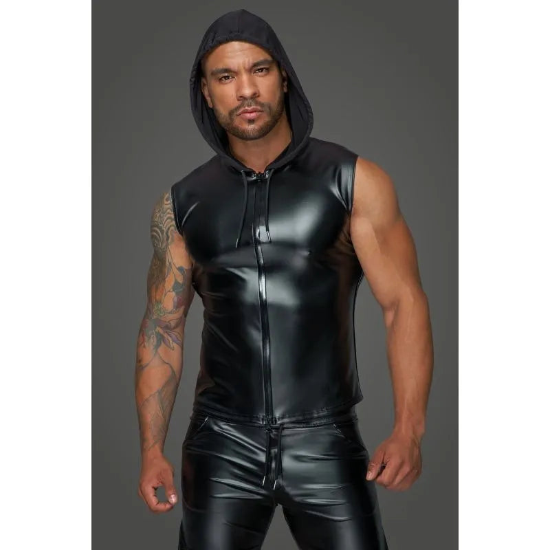 Powerwetlook Sleeveless Hooded Shirt w 2 Way Zipper - Take A Peek