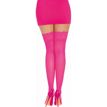 Dreamgirl Thigh High Silicone Stockings Neon Pink - Take A Peek