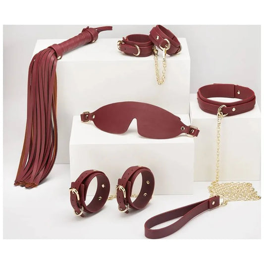 8 Pc Deluxe Bondage Play Kit Burgundy Gold - Take A Peek