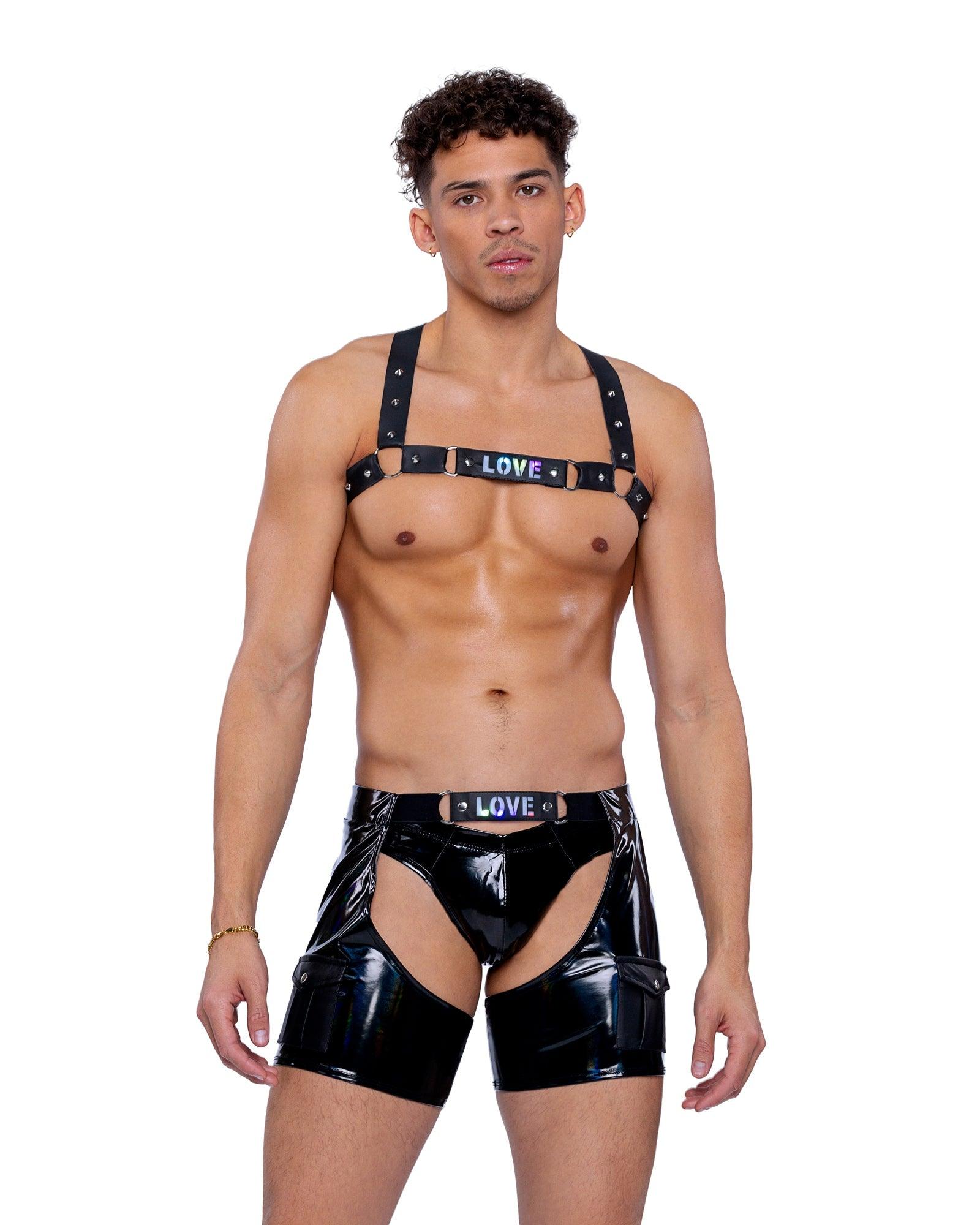 6505 - Pride Faux Leather Studded Harness - Take A Peek