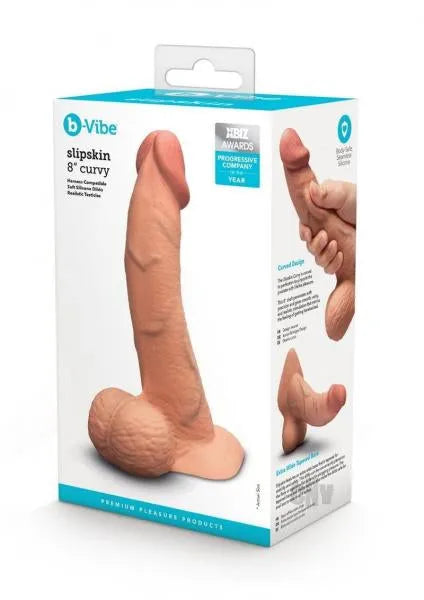 B-Vibe Slipskin Realistic Silicone Dildo-8" Curved Mocha