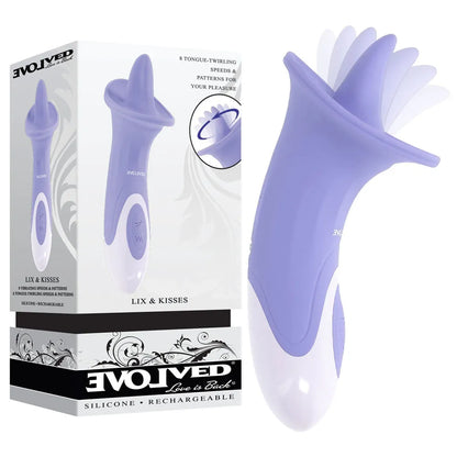 Evolved LIX &amp; KISSES - Estimulador de lengua con vibración recargable por USB de 18,7 cm