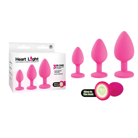 Heart Light -  -  Butt Plugs with Glow in Dark Bases - Set of 3 Sizes