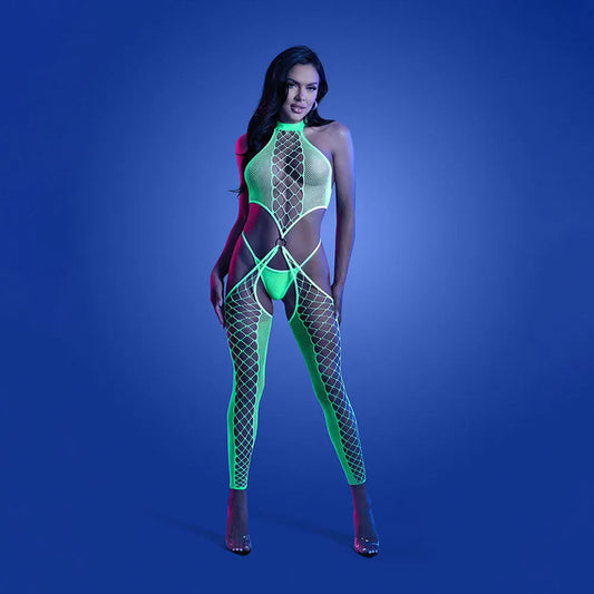 GLOW HIGH VOLTAGE High Neck Bodystocking & G-String Panty - Take A Peek