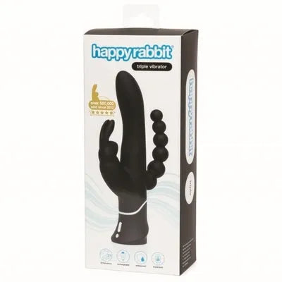 Happy Rabbit Vibrador Conejo Recargable Triple Curva Negro