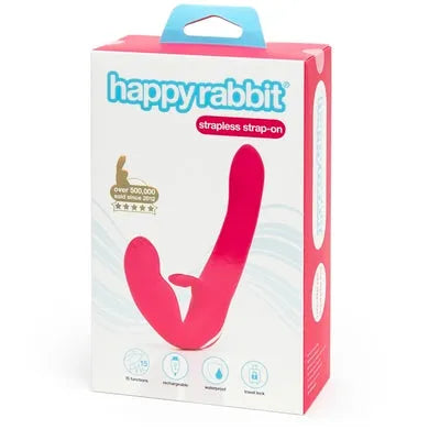 Correa vibradora recargable sin tirantes Happy Rabbit en color rosa