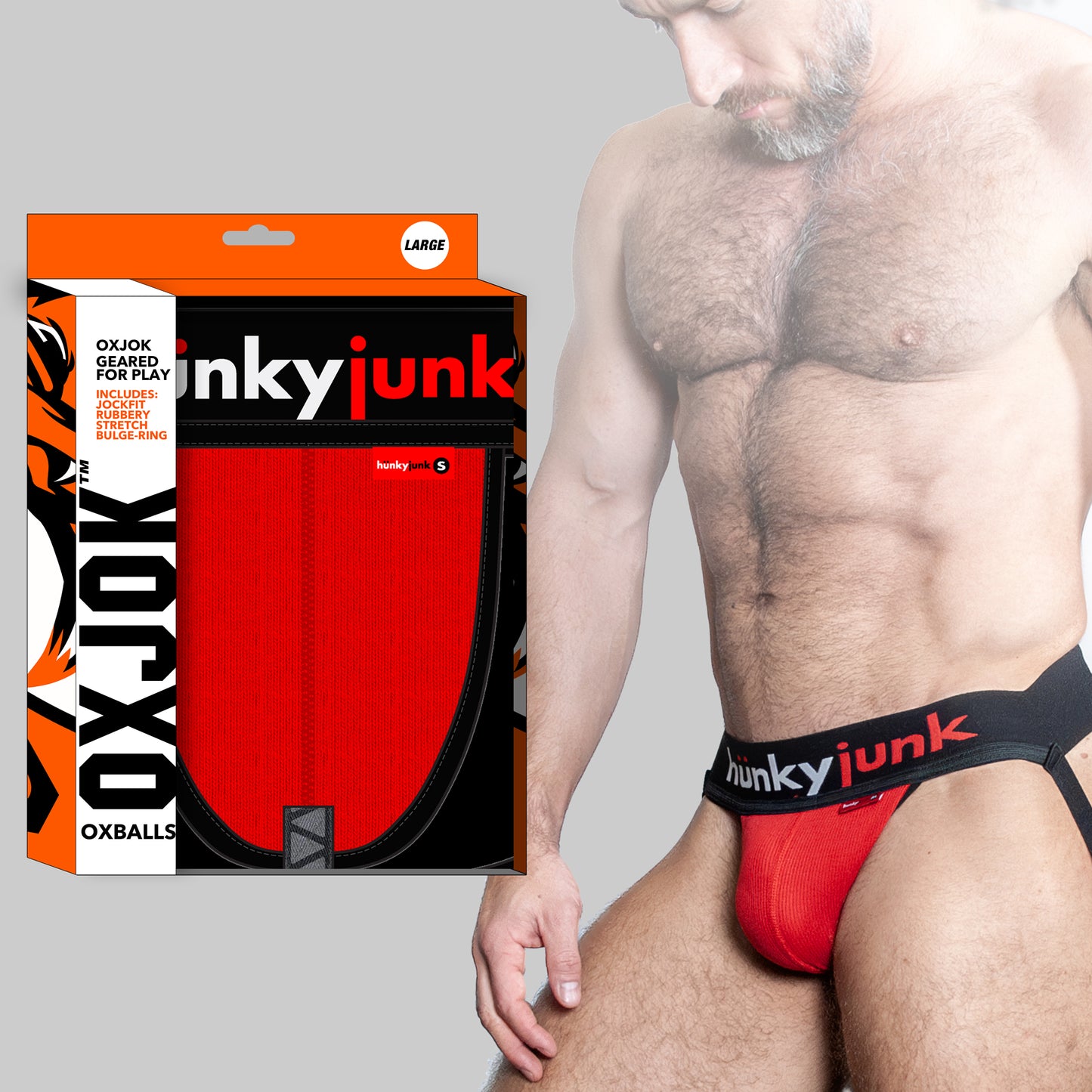 HUNKER comfy-pouch slider-strap jock RED HOT LARGE