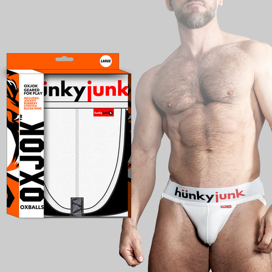 HUNKER comfy-pouch slider-strap jock WHITE SNOW MEDIUM