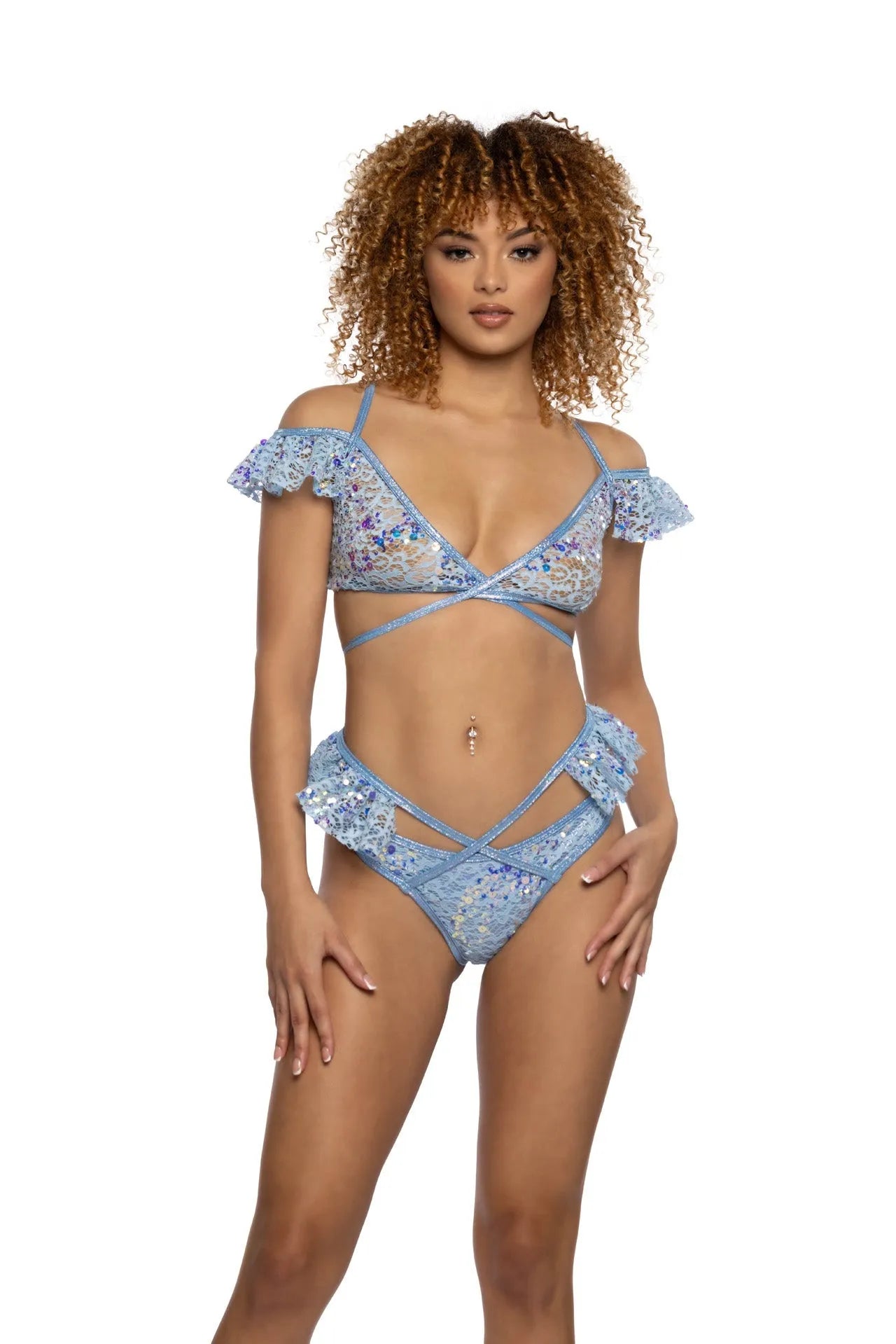 JR129 - Sequin Lace Ruffle Wrap Bottom - Take A Peek