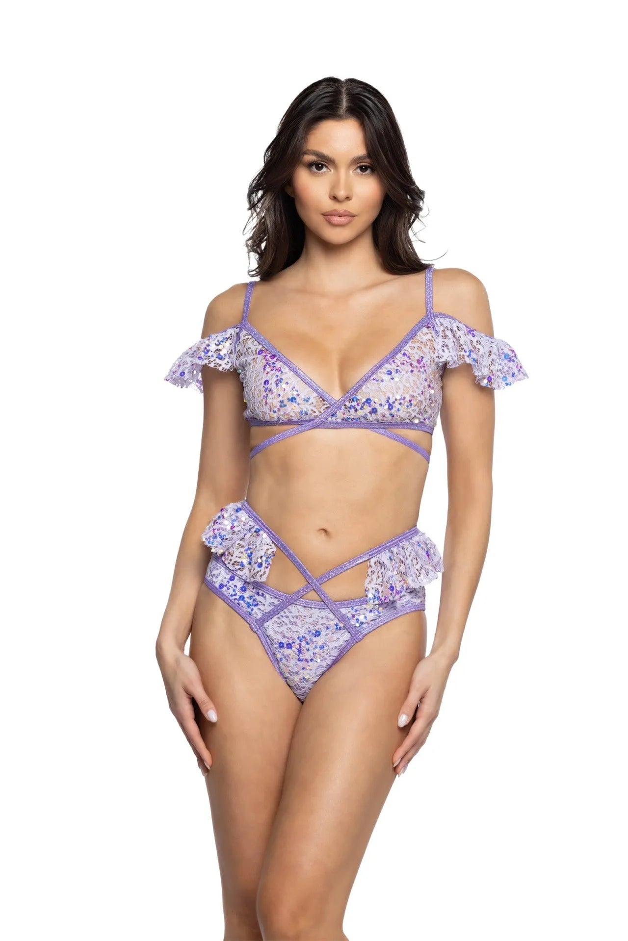 JR129 - Sequin Lace Ruffle Wrap Bottom - Take A Peek