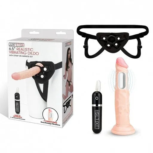 Lux Fetish 6.5" Realistic Vibrating Dildo & Strap-on Harness - Take A Peek