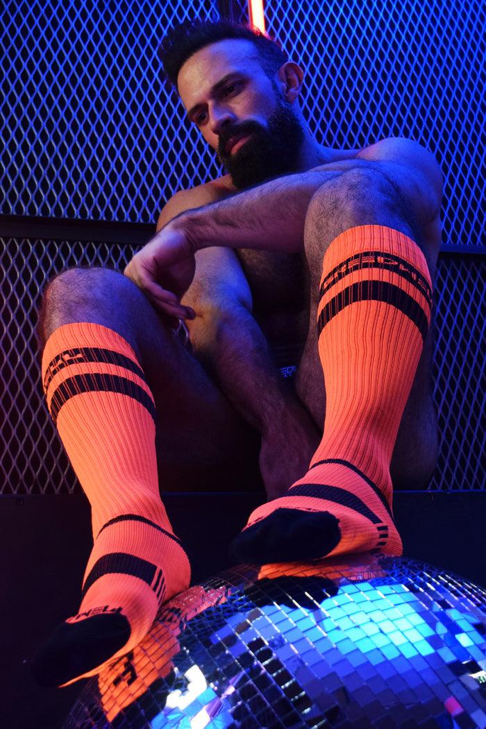 LOGO STRIPE SOCKS - NEON ORANGE - Take A Peek