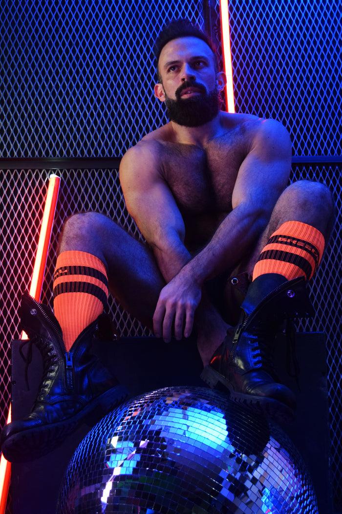 LOGO STRIPE SOCKS - NEON ORANGE - Take A Peek