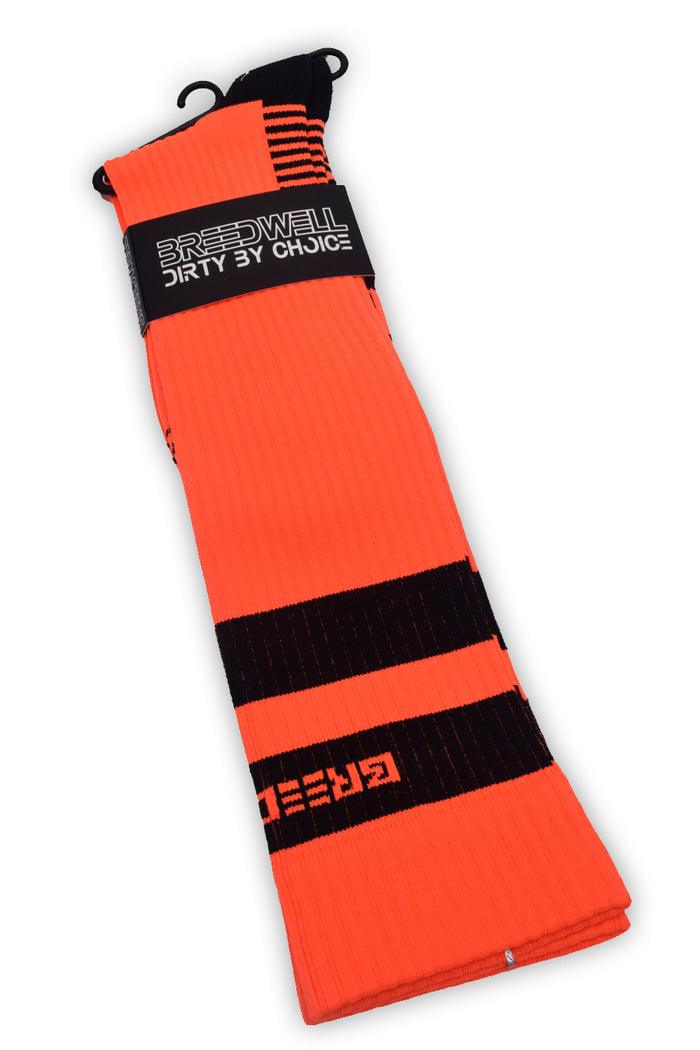 LOGO STRIPE SOCKS - NEON ORANGE - Take A Peek