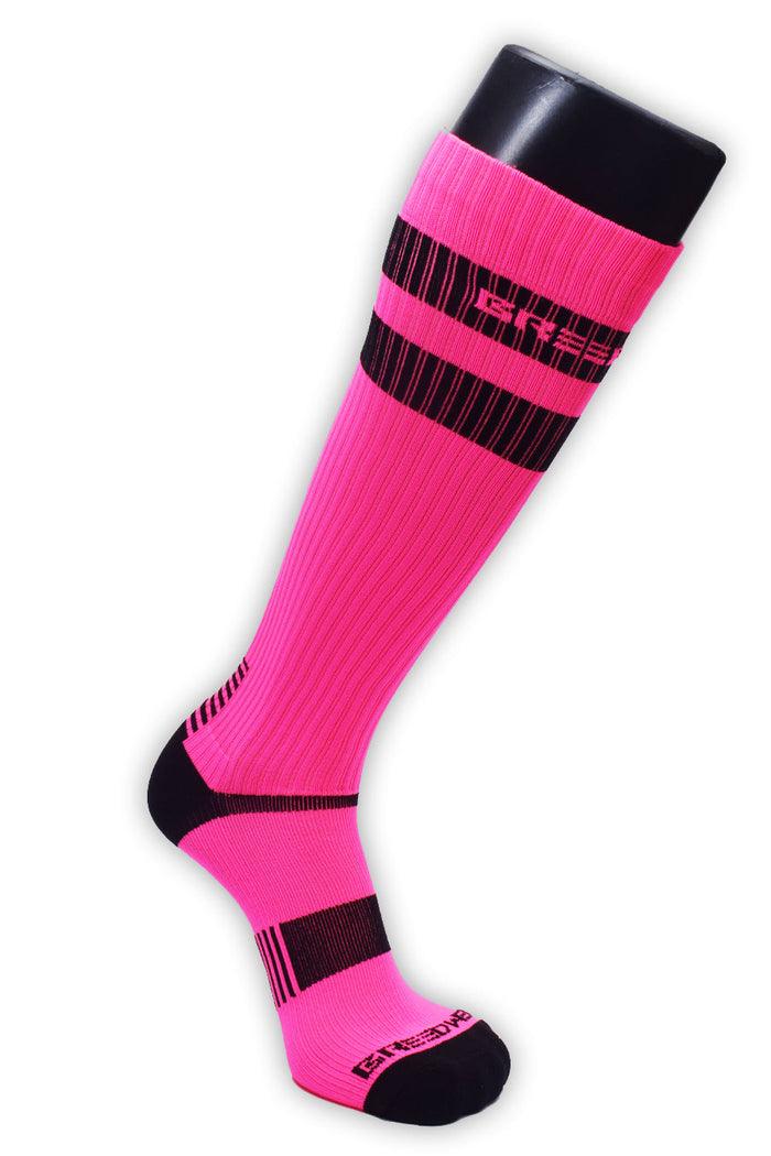 LOGO STRIPE SOCKS - NEON PINK - Take A Peek