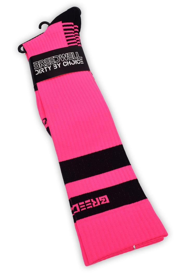 LOGO STRIPE SOCKS - NEON PINK - Take A Peek