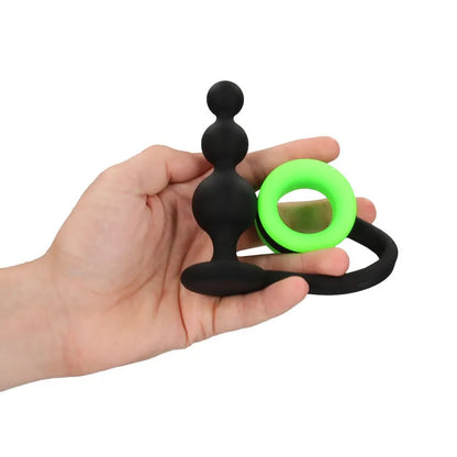 OUCH! Glow In The Dark Beads Butt Plug with Cock Ring - Take A Peek