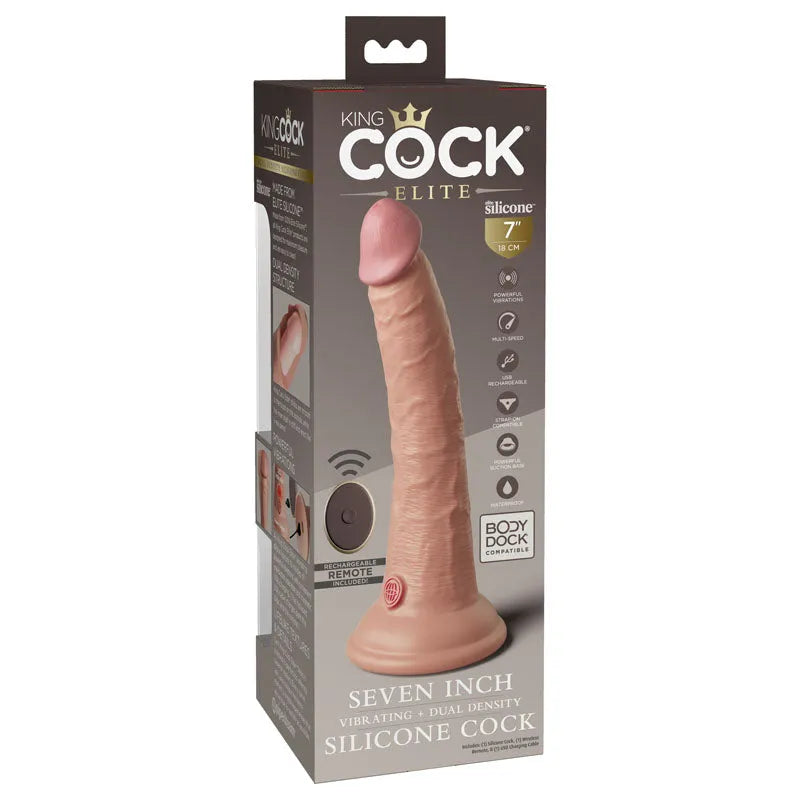 King Cock Elite 7'' Vibrating Dual Density Cock with Remote - Take A Peek