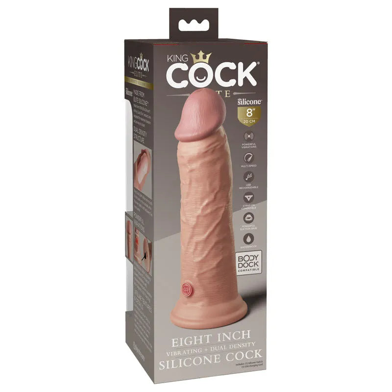 King Cock Elite 8'' Vibrating Dual Density Cock - - Take A Peek