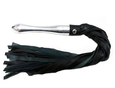 Black Leather Flogger with Aluminum Handle - Take A Peek