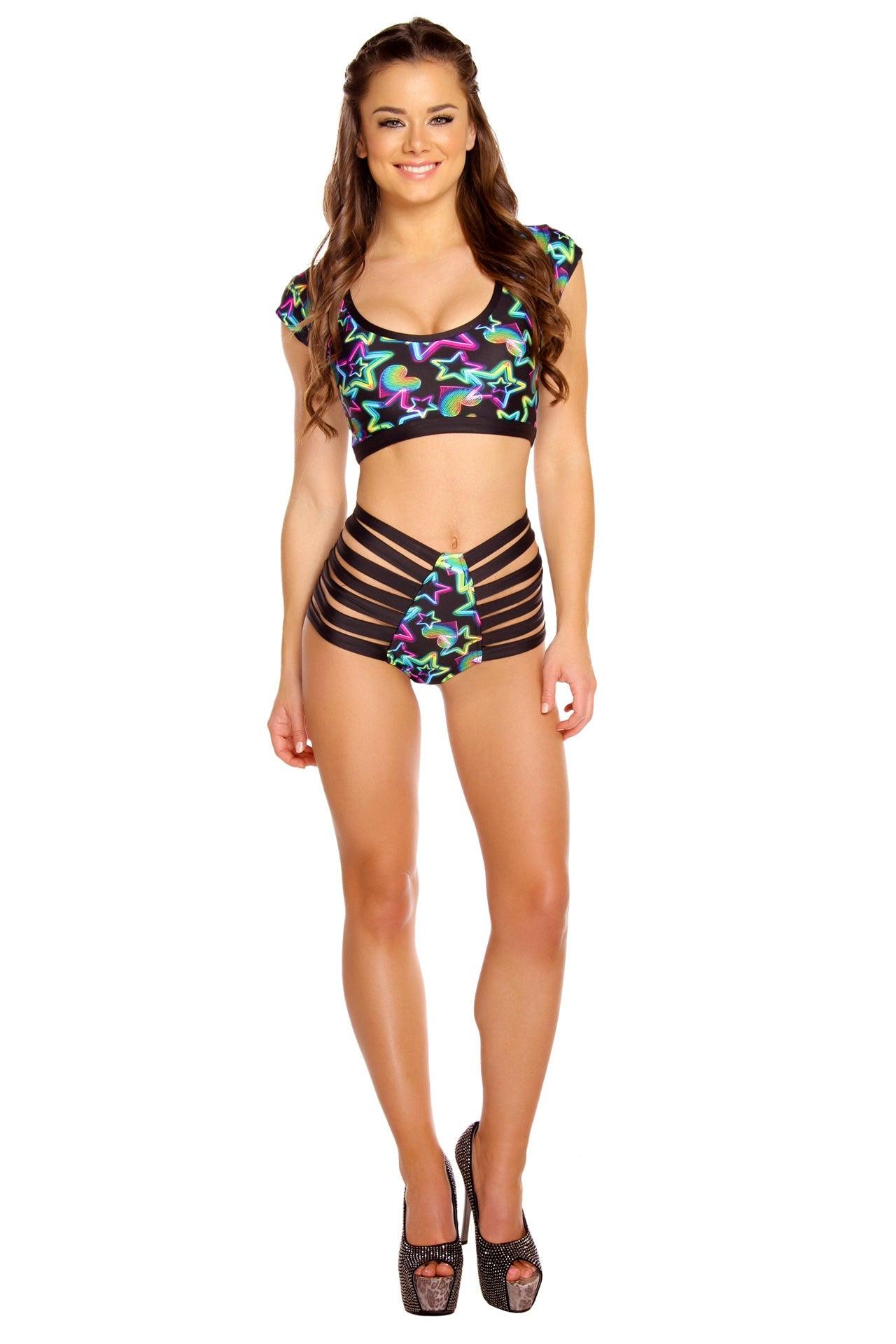 RB245 - Print High-Waist Strappy Short - Take A Peek