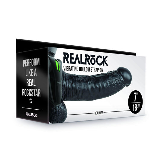 REALROCK Vibrating Hollow Strapon + Balls - 18cm  -  18 cm Vibrating Hollow Strap-On