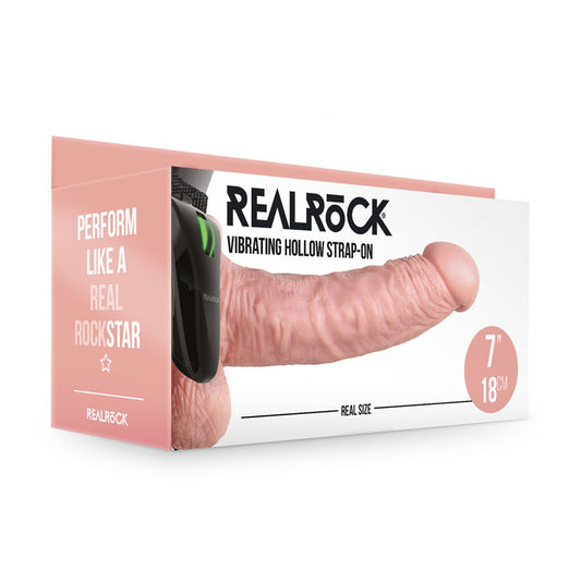 REALROCK Vibrating Hollow Strapon + Balls - 18cm  -  18 cm Vibrating Hollow Strap-On