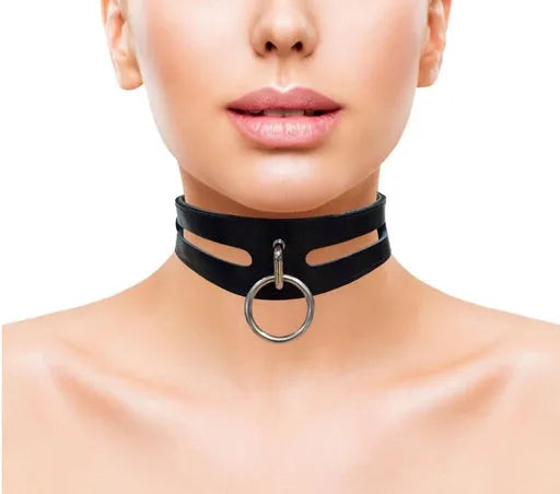 Leather Fashion Collar Black With 40CM Ring - Take A Peek