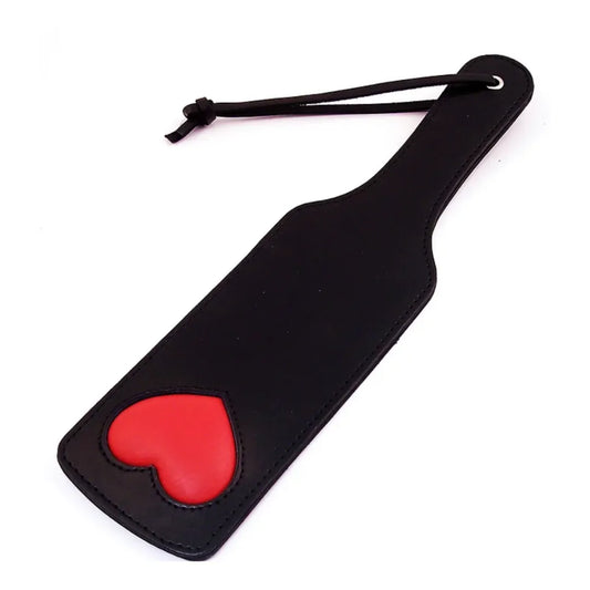 BLACK LEATHER PADDLE WITH RED HEARTS - Take A Peek