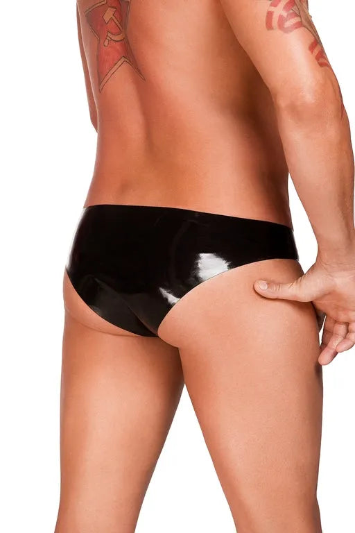 Saxenfelt Calzoncillos de látex para hombre con tapón anal - Negro Mediano