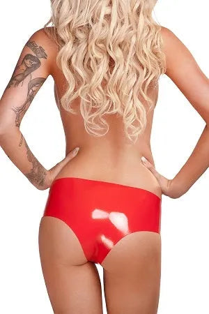 Saxenfelt Latex Crotchless Ladies Hipster Brief - Rojo Medio