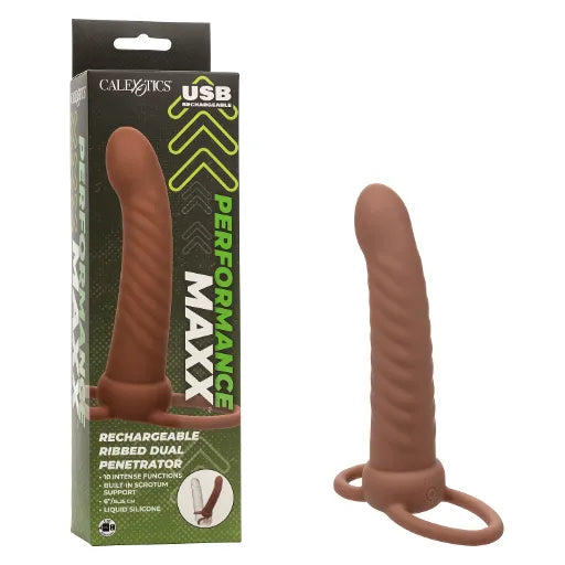 Performance Maxx Rechargeable Ribbed Dual Penetrator - Brown - Take A Peek