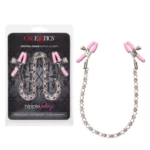 Nipple Play Crystal Chain Nipple Clamps - Pink