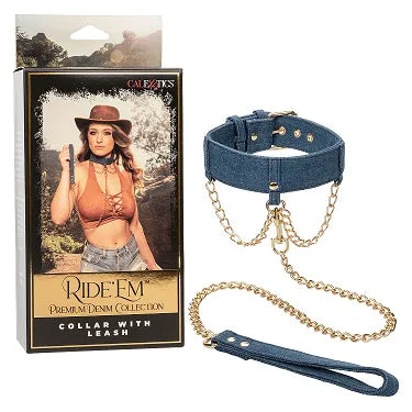 Ride 'Em Premium Denim Collection Collar With Leash