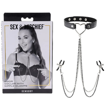 Sex & Mischief Amor Collar with Nipple Clamps - Take A Peek