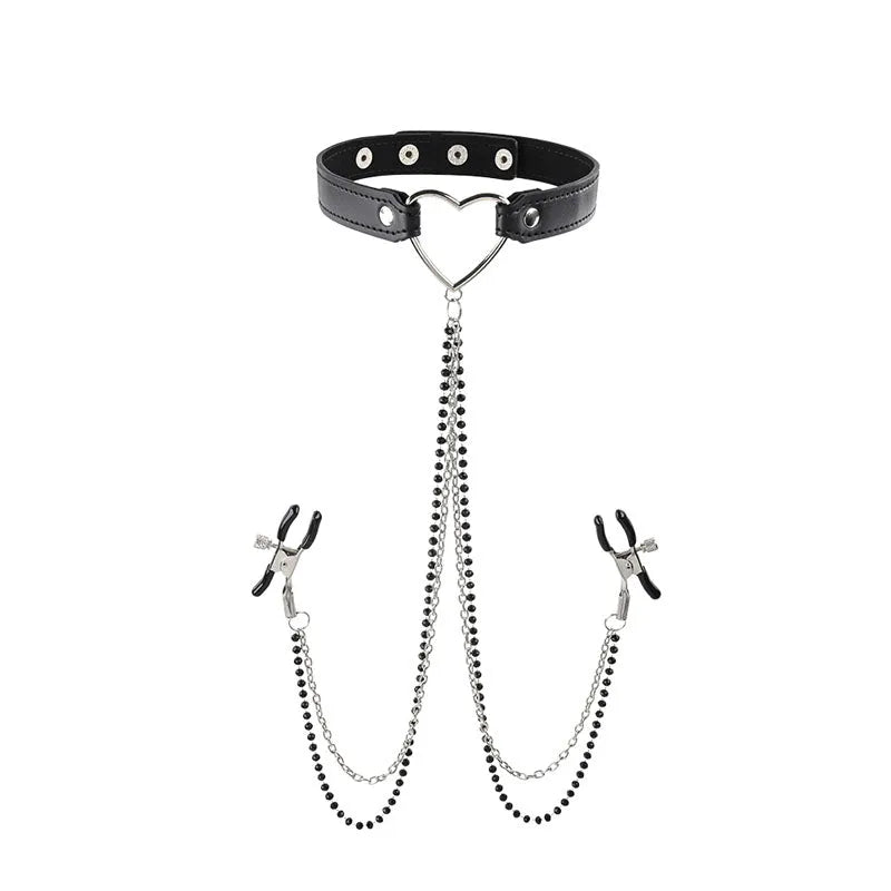 Sex & Mischief Amor Collar with Nipple Clamps - Take A Peek