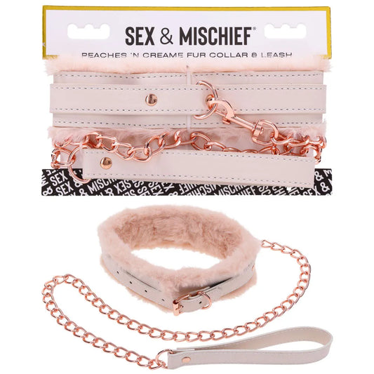 Sex & Mischief Peaches n CreaMe Fur Collar & Leash - Take A Peek