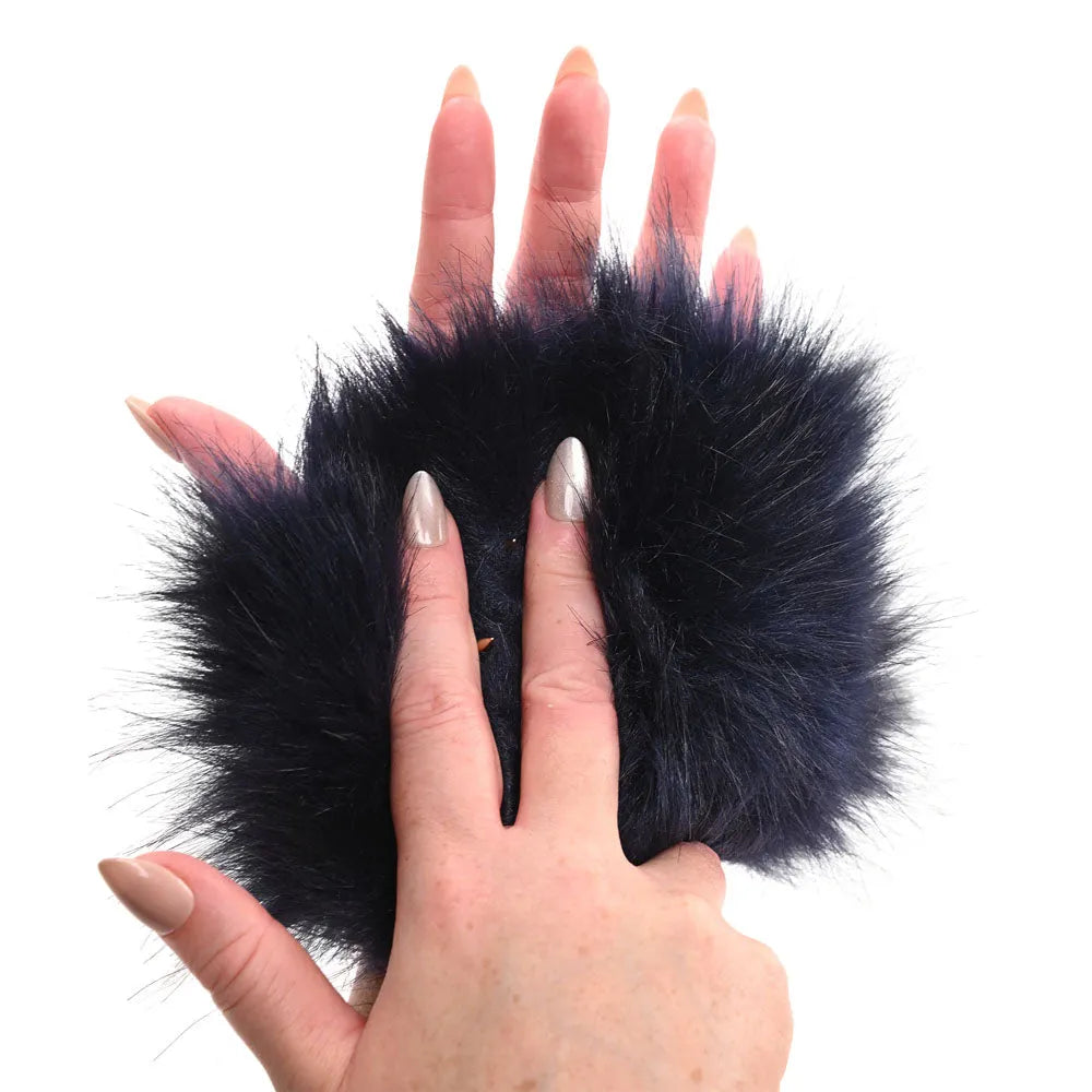 Sex & Mischief Cougar Spiked Sensory Glove - Navy  Furry Glove with Metal Spikes