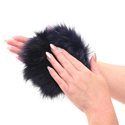 Sex & Mischief Cougar Spiked Sensory Glove - Navy  Furry Glove with Metal Spikes