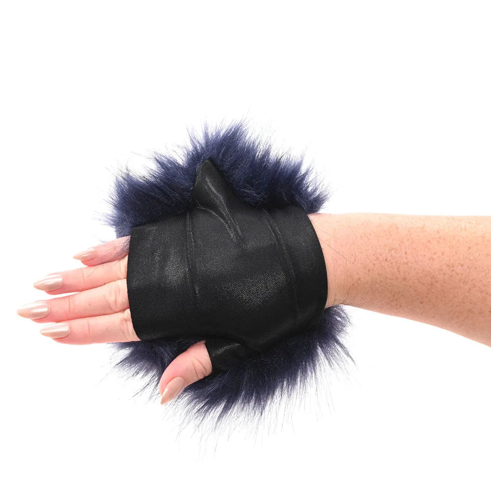 Sex & Mischief Cougar Spiked Sensory Glove - Navy  Furry Glove with Metal Spikes