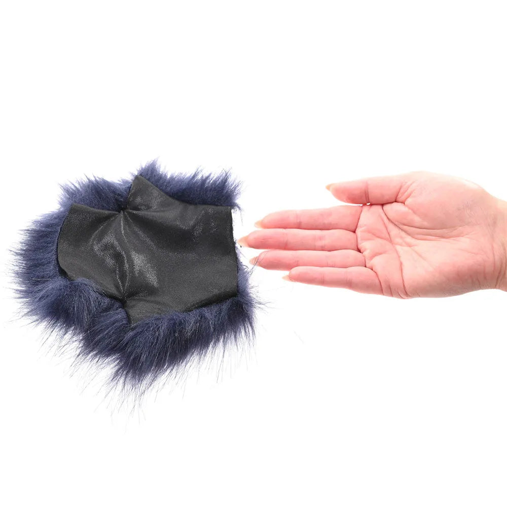 Sex & Mischief Cougar Spiked Sensory Glove - Navy  Furry Glove with Metal Spikes